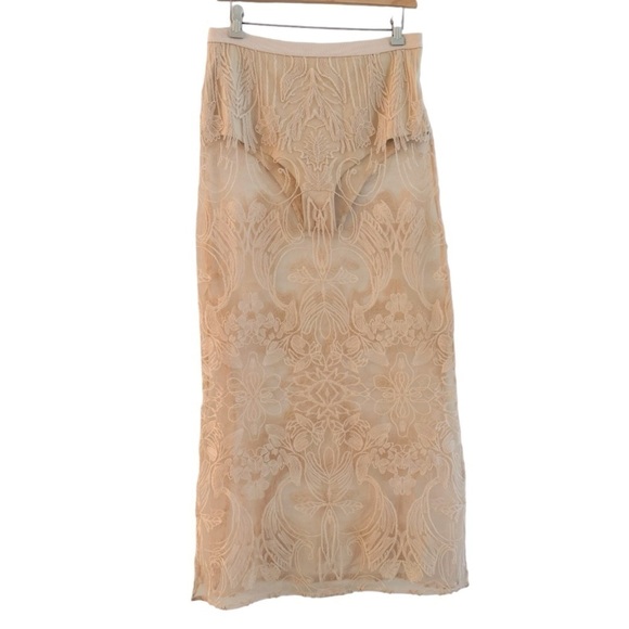 ANTHROPOLOGIE Sheer Lace Embroidered Maxi Skirt Rose Color Size M NEW Demure - Picture 4 of 13
